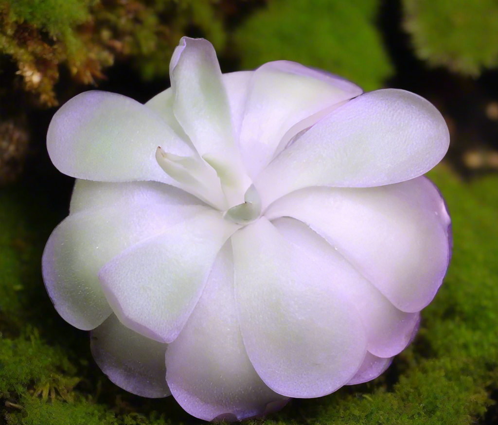 Pinguicula agnata x cyclosecta butterwort turned almost white with a light purple tint